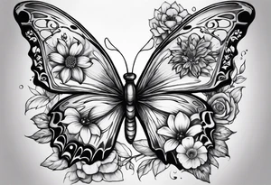 Life to death sleeve with butterflies and flowers tattoo idea