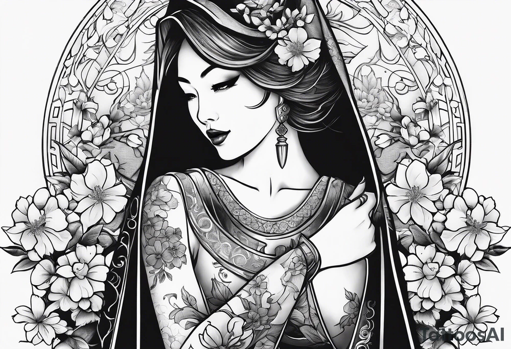 shadow mystery cloak with cherry blossom dagger tattoo idea