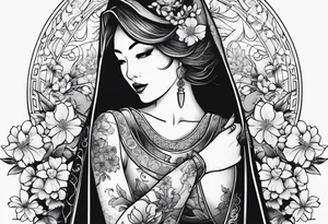 shadow mystery cloak with cherry blossom dagger tattoo idea