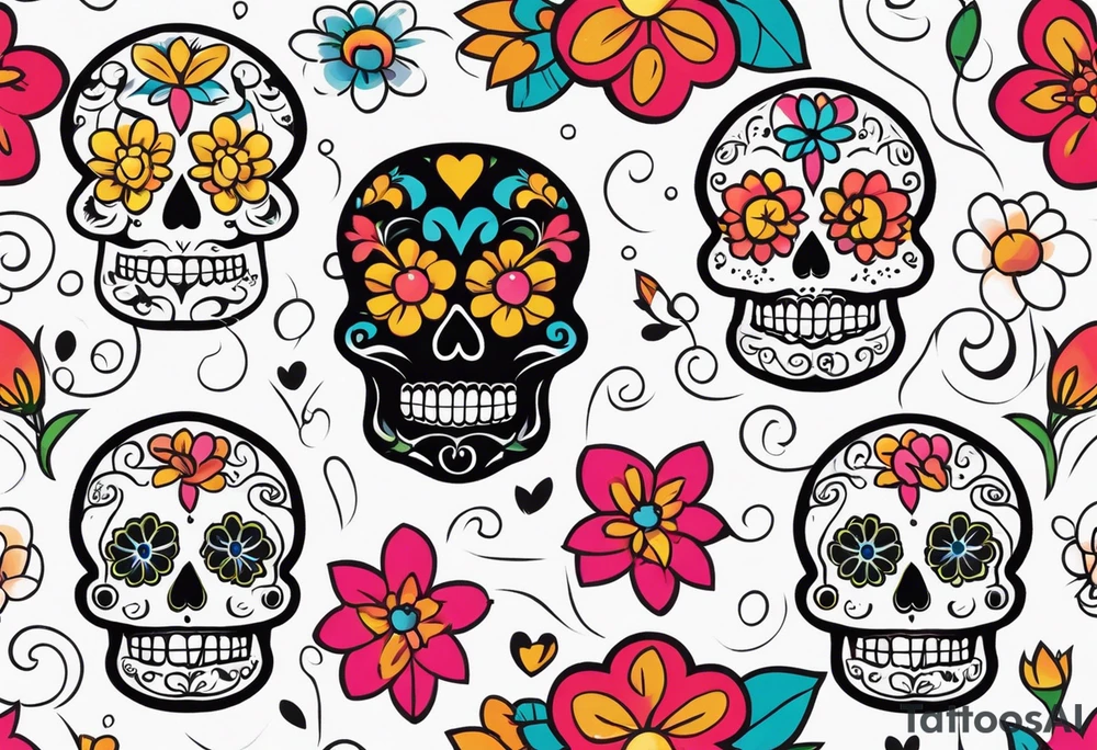 Sugar skull with flowers simplistic tattoo idea