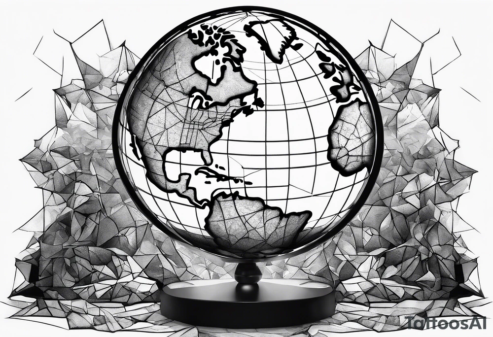 spherical world map breaking glass tattoo idea