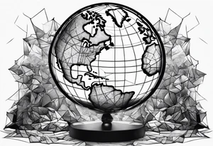 spherical world map breaking glass tattoo idea