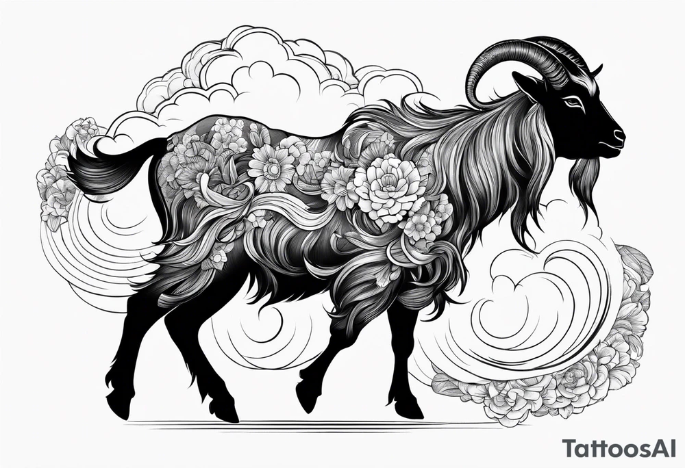 full body goat with kumo clouds tattoo idea