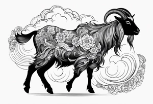 full body goat with kumo clouds tattoo idea