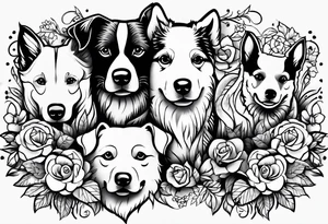 Tattoo featuring the name of each of my dogs their names are "Tasha Katie Kiera Zeke Pixie Bud Bear" tattoo idea