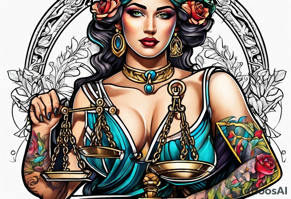 Themis holding the scales of justice tattoo idea