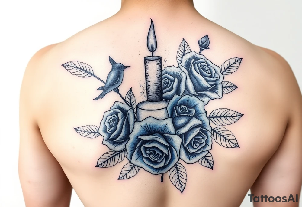 Blue, roses, water, candle tattoo idea