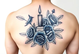 Blue, roses, water, candle tattoo idea