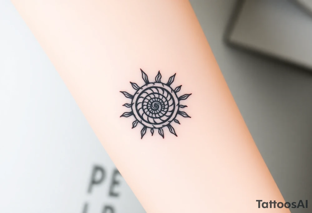 Fibonacci spiral shell sun tattoo idea