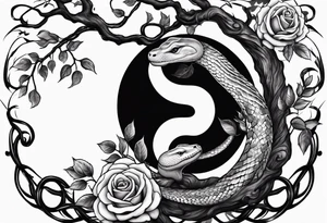Tree yin and yang with roses and a snake tattoo idea