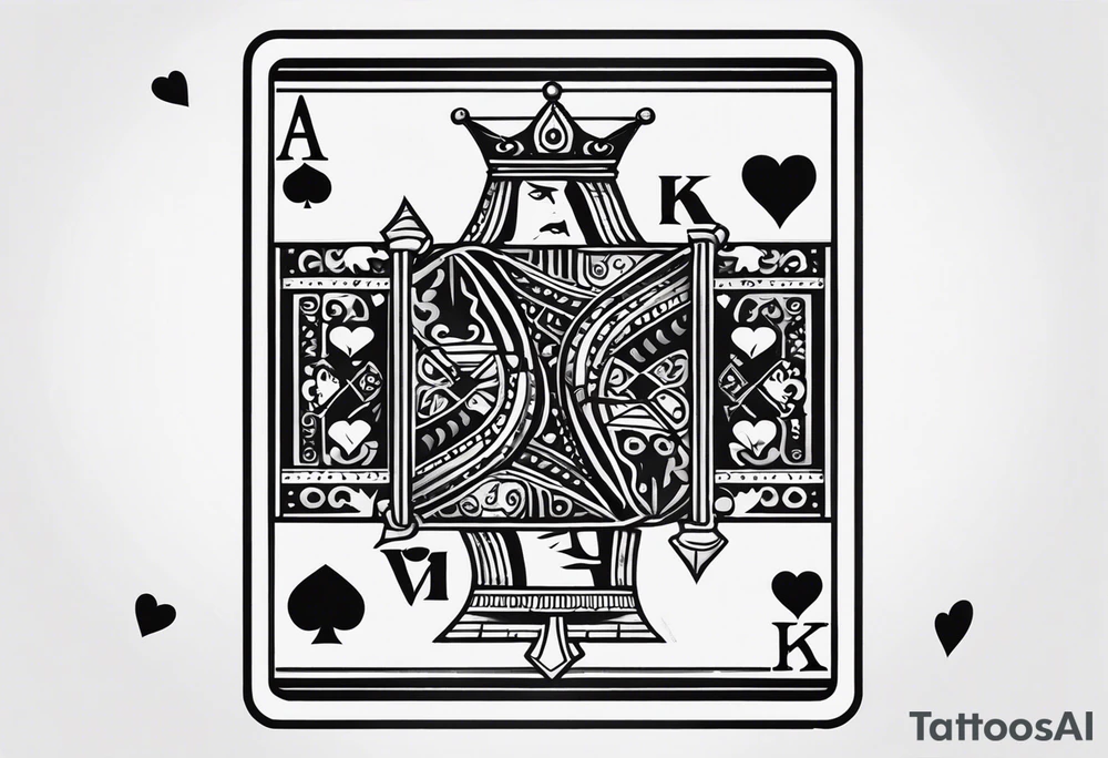 Only  Two cards no faces just letters and shapes, king of hearts with the K in the middle of the card and hearts in the corners and the Ace of spades behind it with the A in the corner peeking from behind the king of hearts card tattoo idea