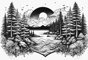 tatoo whit forest and sea for arm tattoo idea