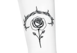 Crown of braided thorns with a rose with a stem in the middle tattoo idea