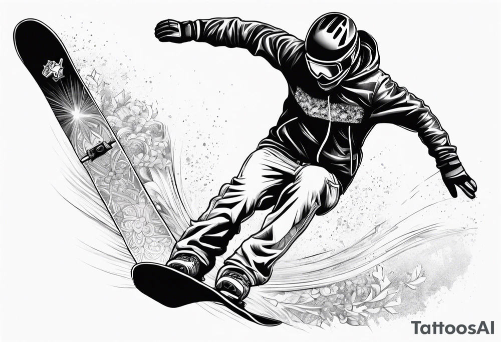 snowboarder hitting a rail of a broken humerus bone tattoo idea