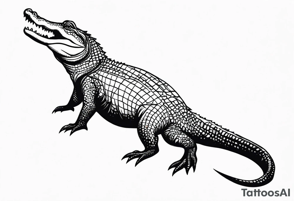 Full body alligator with tail leg top view tattoo idea