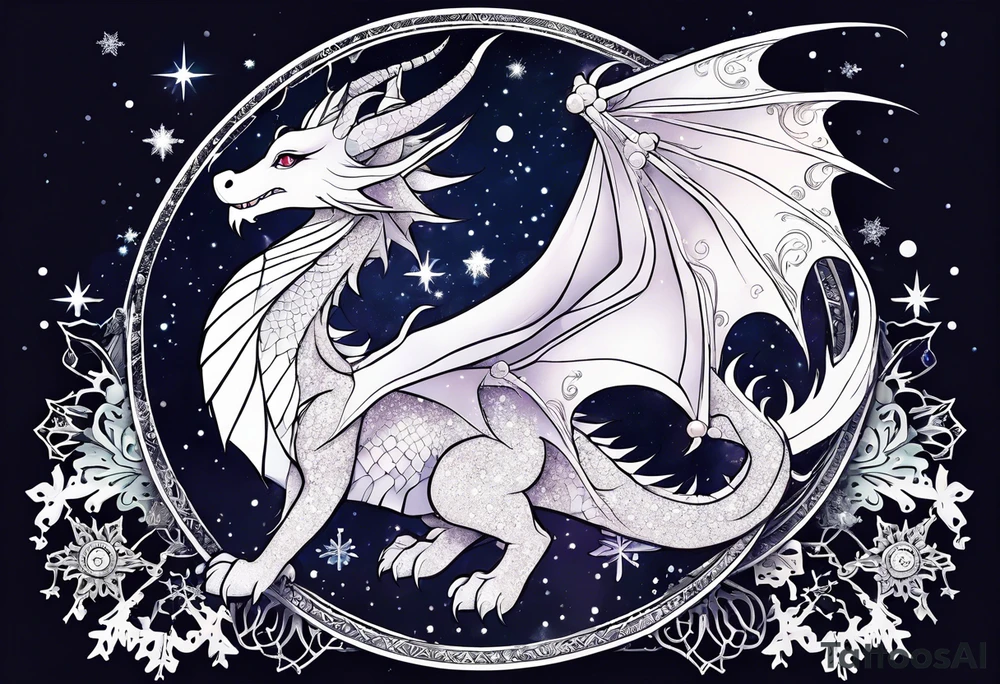 Constellation, kawaii dragon, snowflake tattoo idea