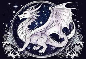 Constellation, kawaii dragon, snowflake tattoo idea