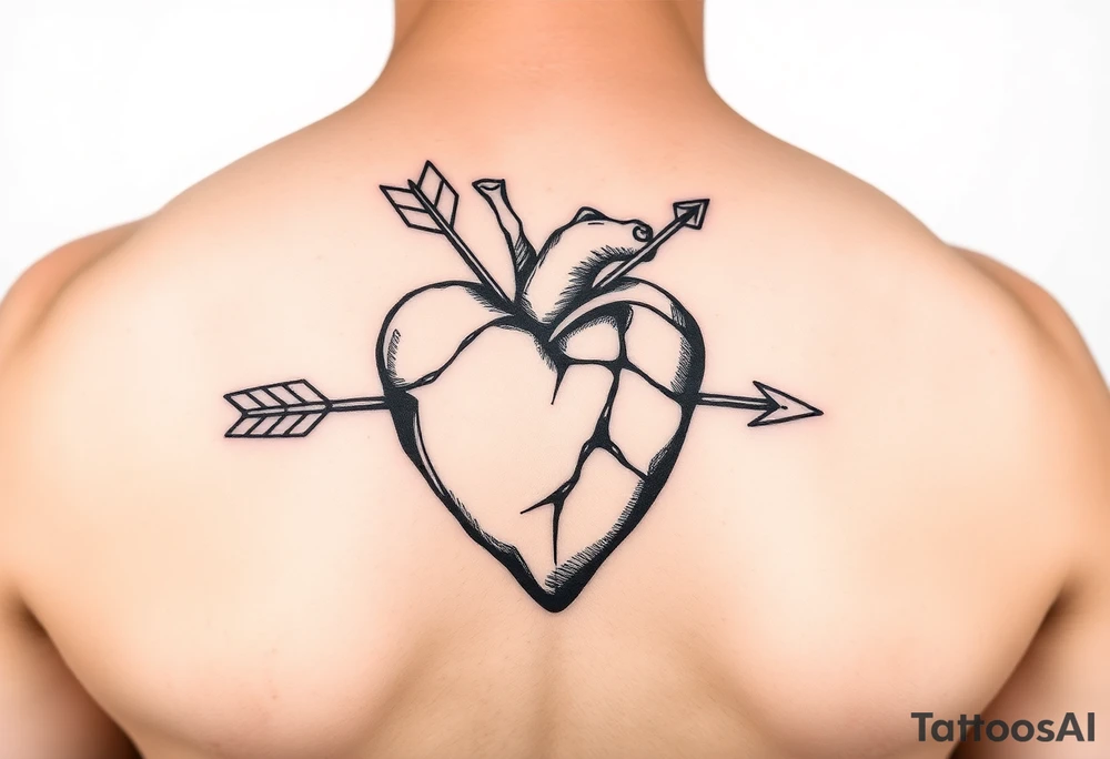 Detailed heart with an arrow inside tattoo idea