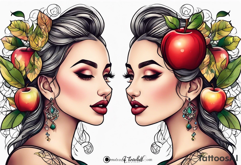 Mother/daughter tattoo around theme “apple doesn’t fall far from the tree” tattoo idea