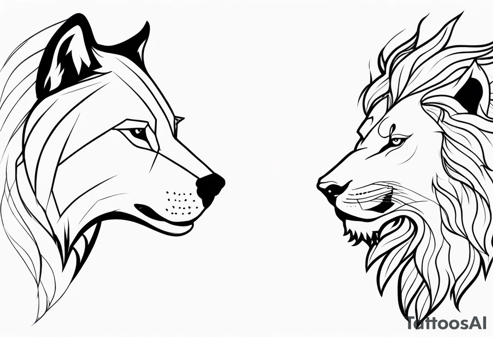 Wolf and lion tattoo idea
