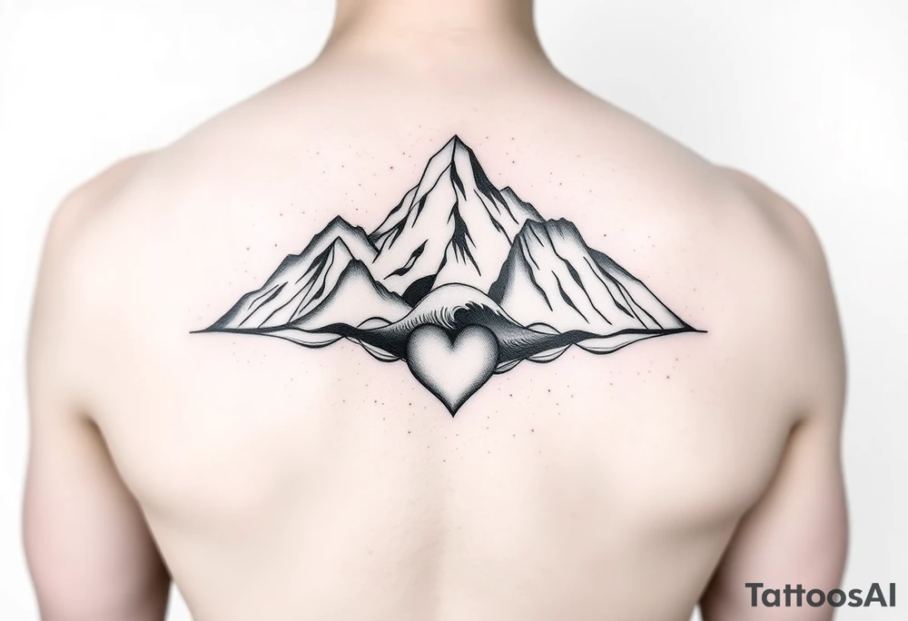 Mountain, ocean and hearts couples tattoos tattoo idea