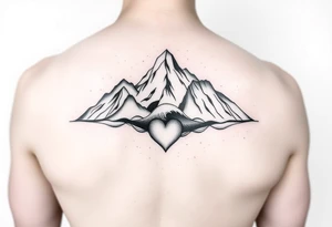 Mountain, ocean and hearts couples tattoos tattoo idea