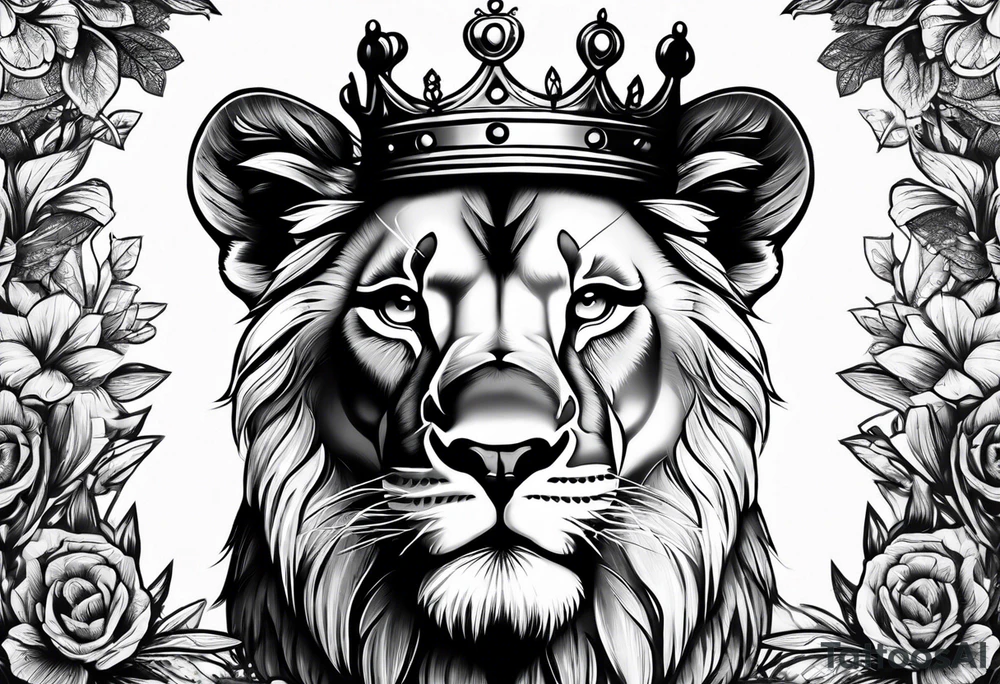 Lion cub with crown tattoo idea