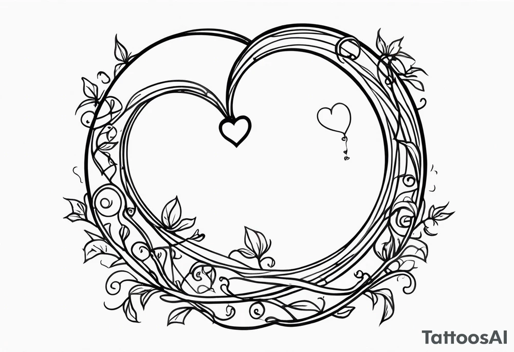 Crescent moon with a love heart inside with vines creeping down it tattoo idea