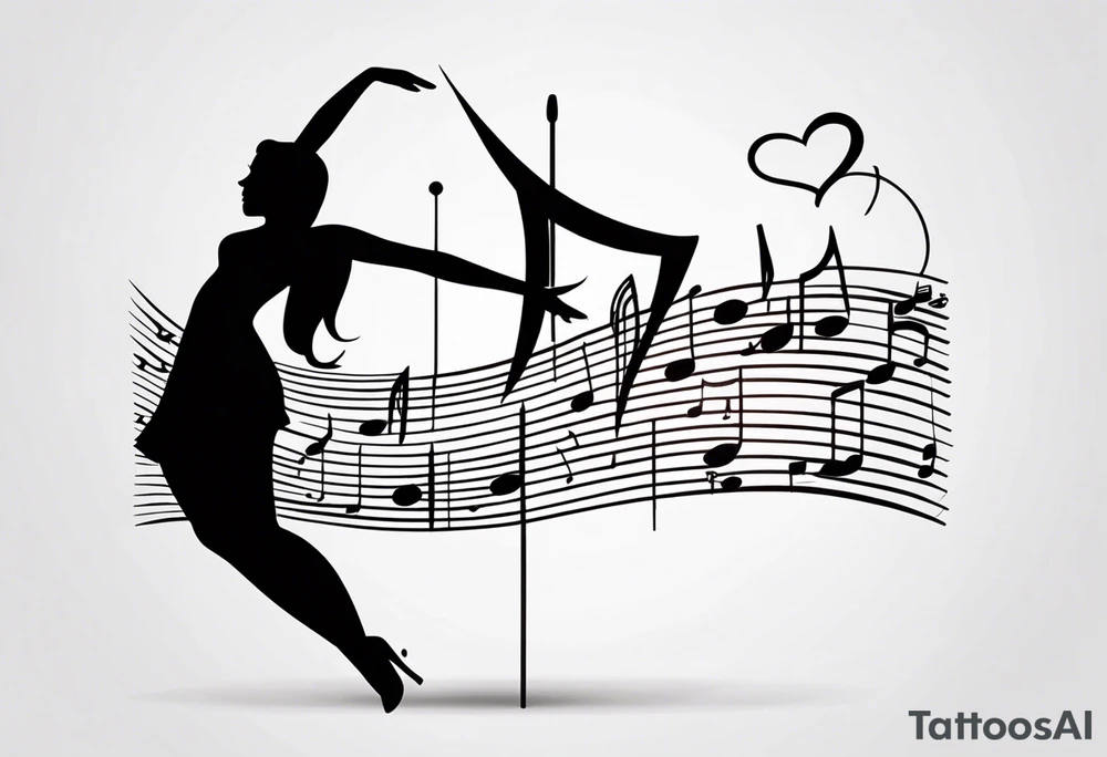 Music quarter notes connecting two dancing stick figures, symbolizing love of two daughters tattoo idea