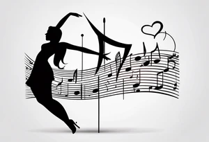 Music quarter notes connecting two dancing stick figures, symbolizing love of two daughters tattoo idea