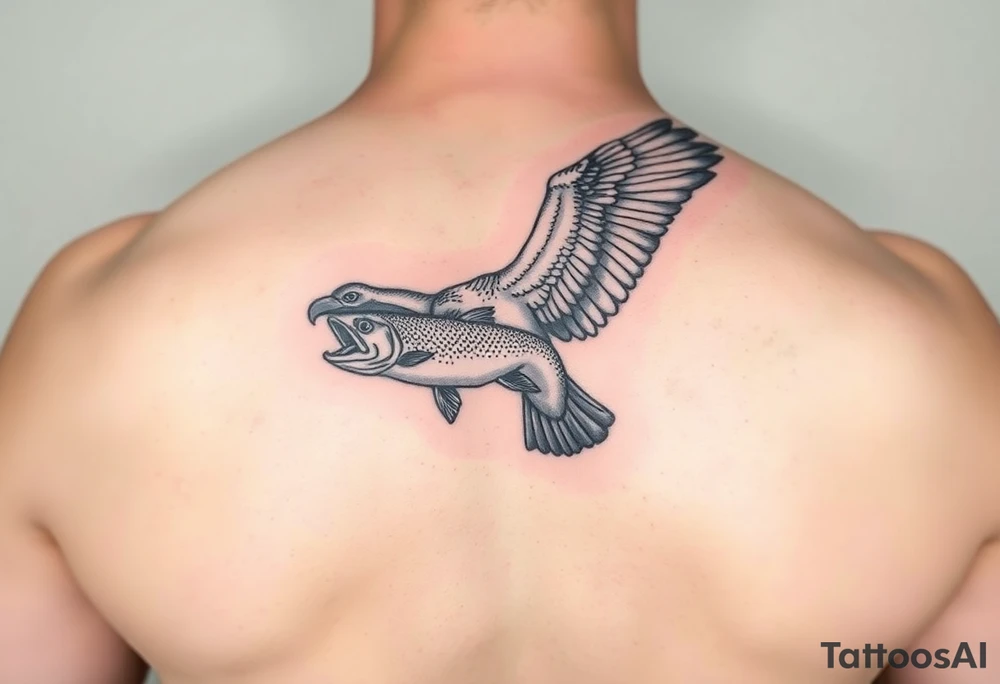 Osprey with a trout in its talons tattoo idea