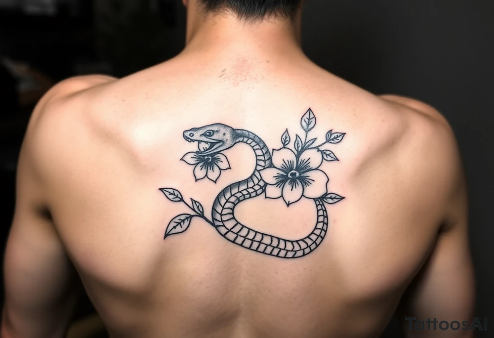 snake and flowers
thats feminine simple but still distinctive with some kind of background tattoo idea