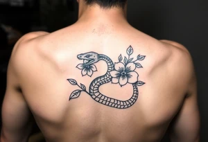 snake and flowers
thats feminine simple but still distinctive with some kind of background tattoo idea