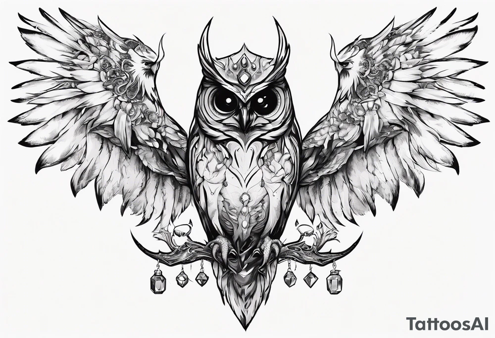 The Demon Owl Stolas, a Prince of Hell who is obsessed with gems, knowledge of astrology and poisonous plants. tattoo idea