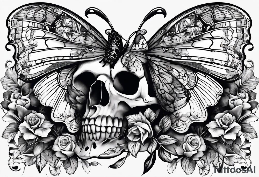 Skull bones on butterfly tattoo idea