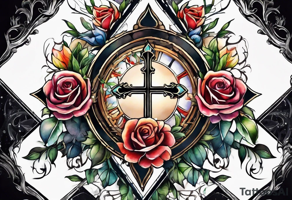 cross with watercolor backgound tattoo idea