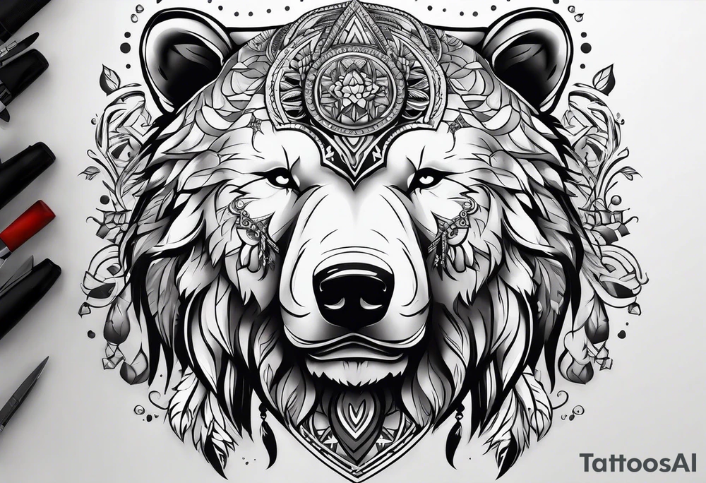 Snow bear shaman head tattoo idea