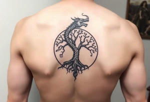 a dragon encircling the tree of life tattoo idea
