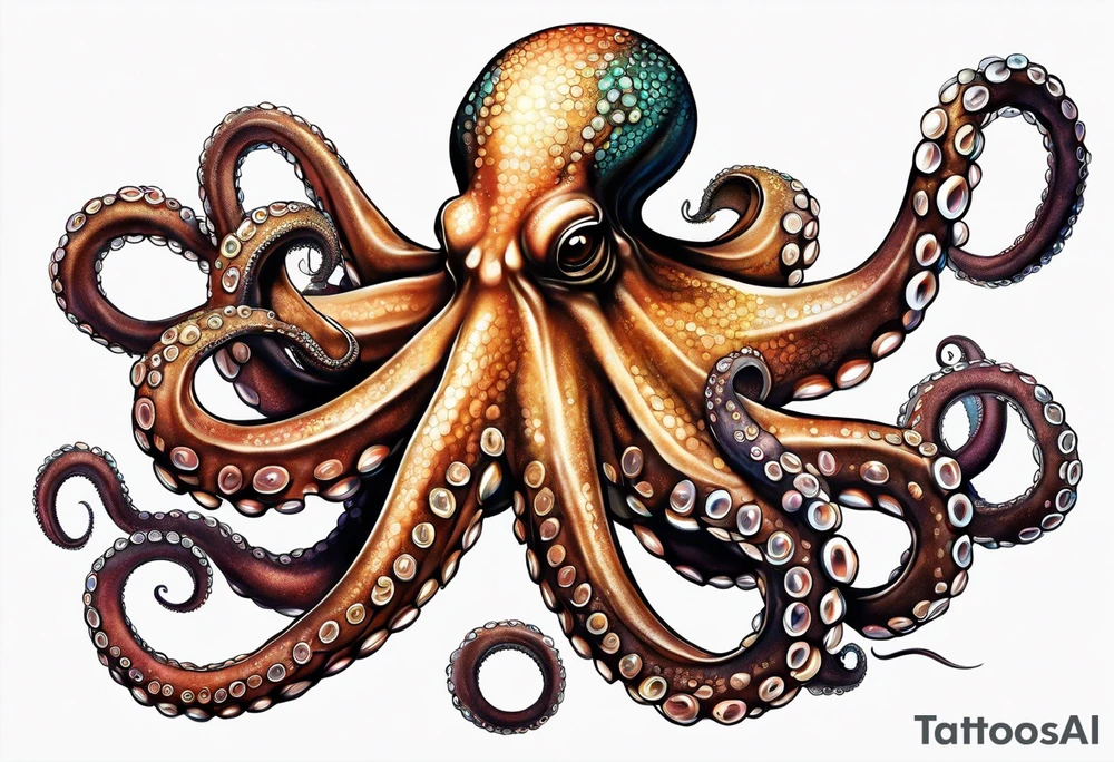 large and long octopus with multiple tentacles and suckers  that would be designed to drape around an arm tattoo idea
