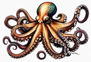 large and long octopus with multiple tentacles and suckers  that would be designed to drape around an arm tattoo idea