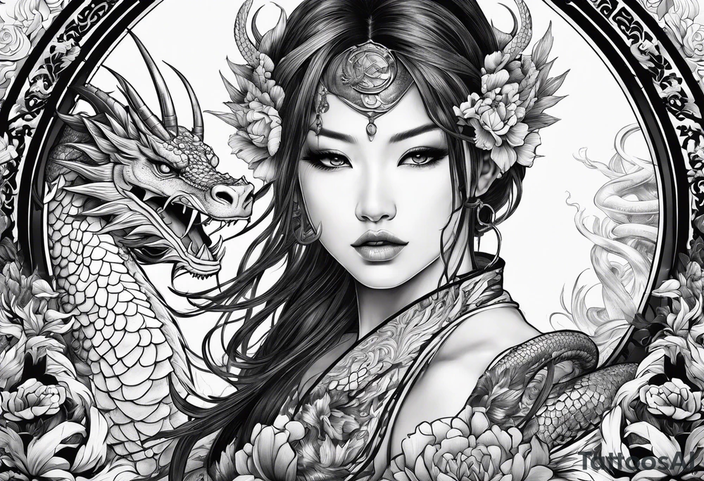 fit in one sheet warrior nymph with dragon tattoo idea
