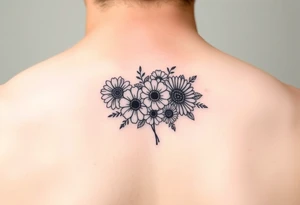 Small flower bouquet with order of flowers, daisy, cosmo, poppy, chrysanthemum, cosmo tattoo idea
