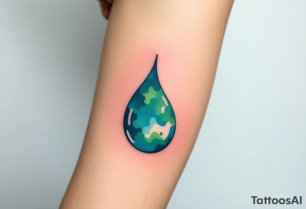 A teardrop with a watercolor effect in shades of turquoise and green, symbolizing renewal and the washing away of pain tattoo idea