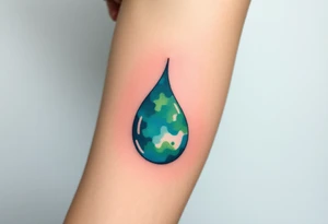 A teardrop with a watercolor effect in shades of turquoise and green, symbolizing renewal and the washing away of pain tattoo idea