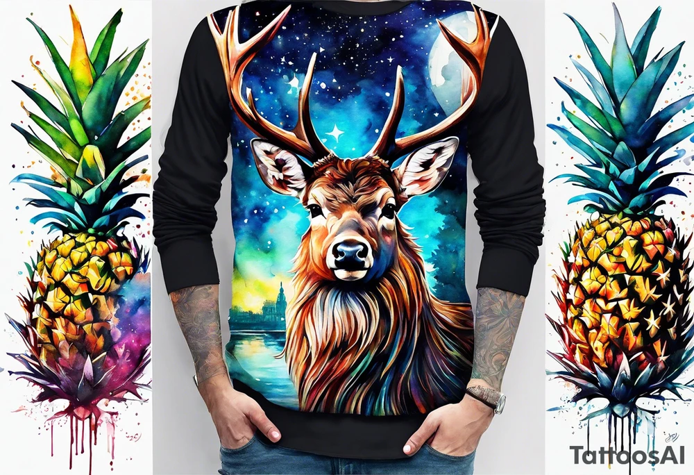Stag, watercolour, birds, Amsterdam canal, Animals, amsterdam, pineapples, space, galaxy, canal tattoo idea
