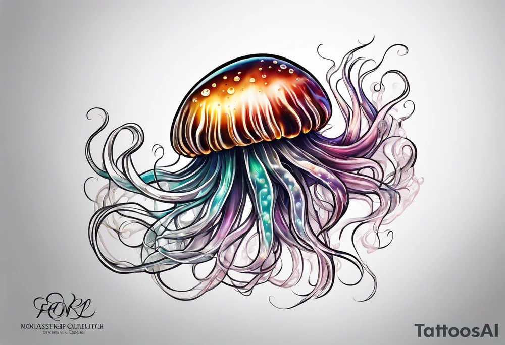 single swimming jelly fish with long tentacles tattoo idea