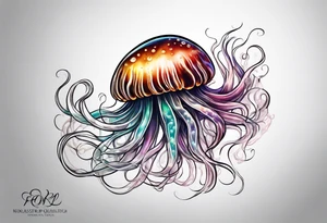 single swimming jelly fish with long tentacles tattoo idea