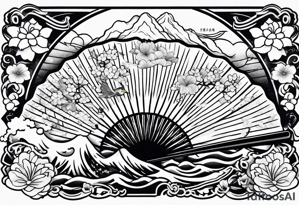 Black Japanese fan tattoo idea