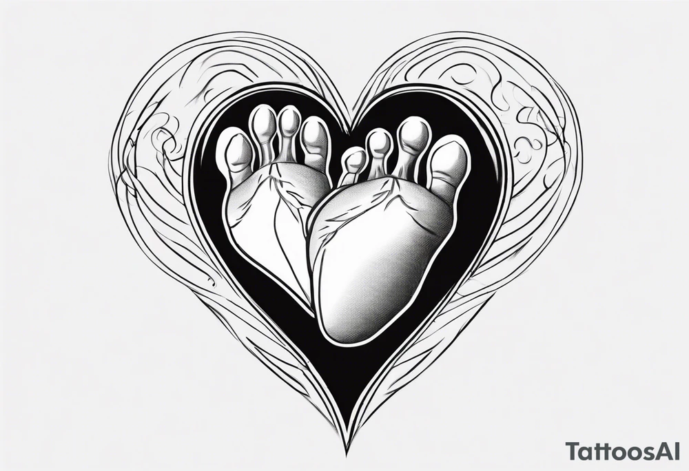 A heart with a CTG line. There are 2 small baby feet in the CTG line tattoo idea