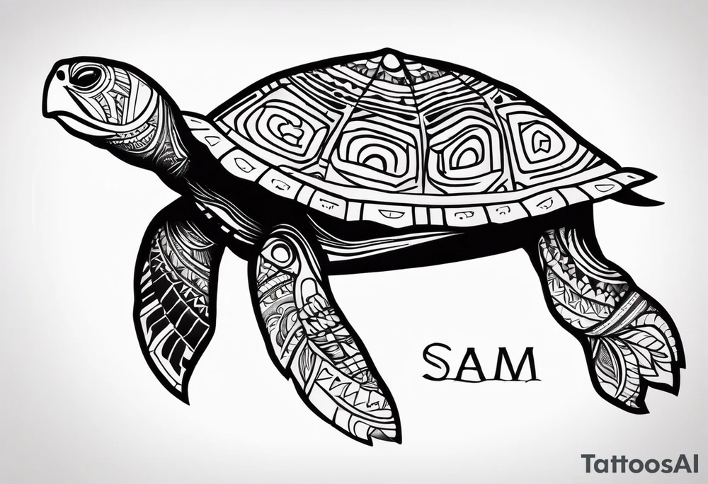 native american turtle with the name sam incorporated into thje shell design tattoo idea